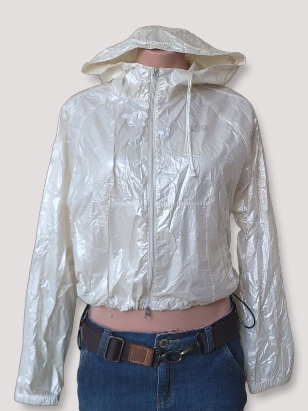 Archive 939 Double Zip Hooded Windbreaker Vinyl White Jacket F